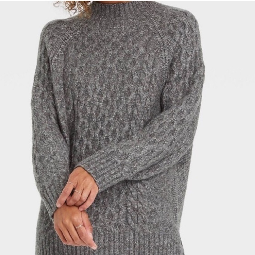 A NEW DAY Chunky Gray Cable Knit Women's Fisherman’s Sweater Soft Cozy SZ MED